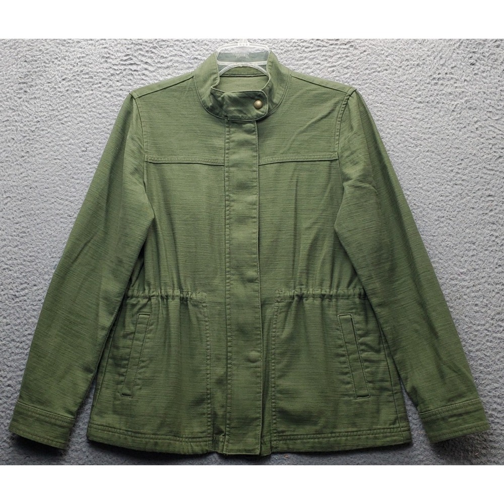 J.CREW Jacket Womens Small Green Long Sleeve Cinch‎ Waist Snap Front Inside Zip